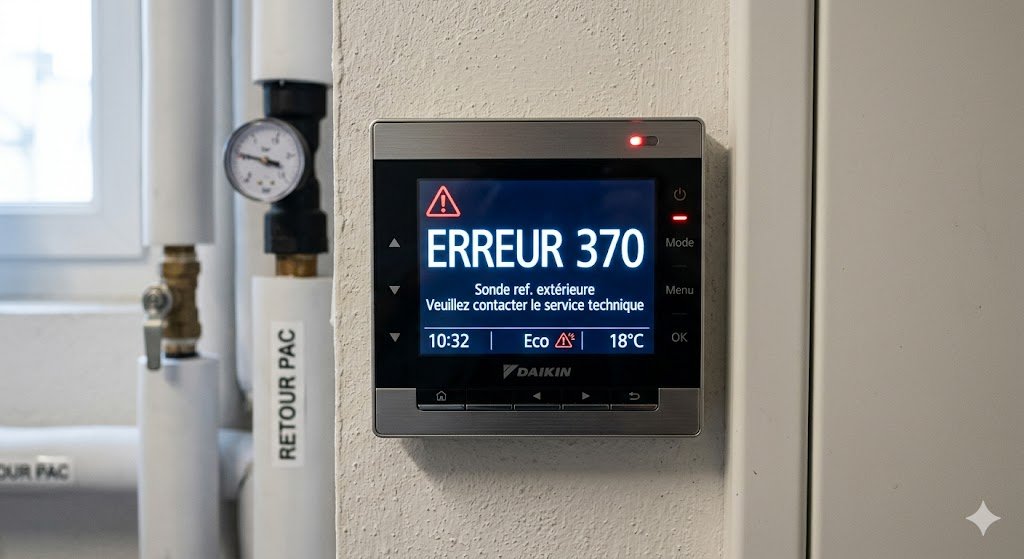 Thermostat de pompe à chaleur affichant un code erreur
