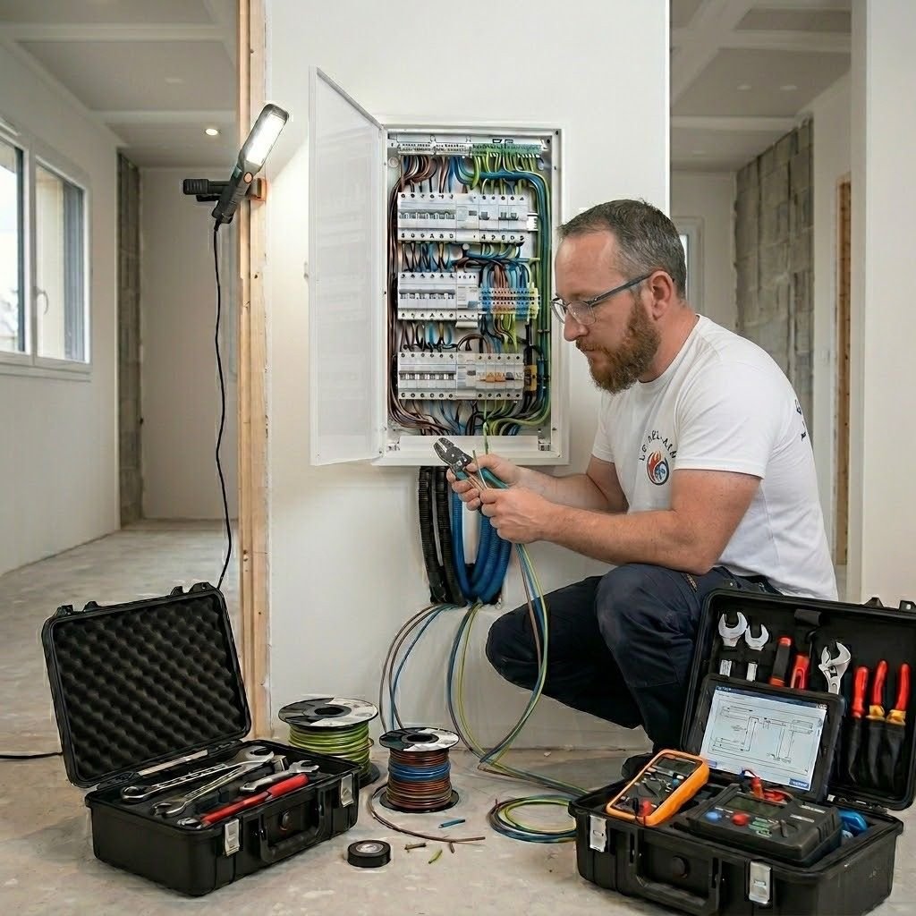 Vincent Le Beller, électricien à Péaule, en intervention sur un tableau électrique